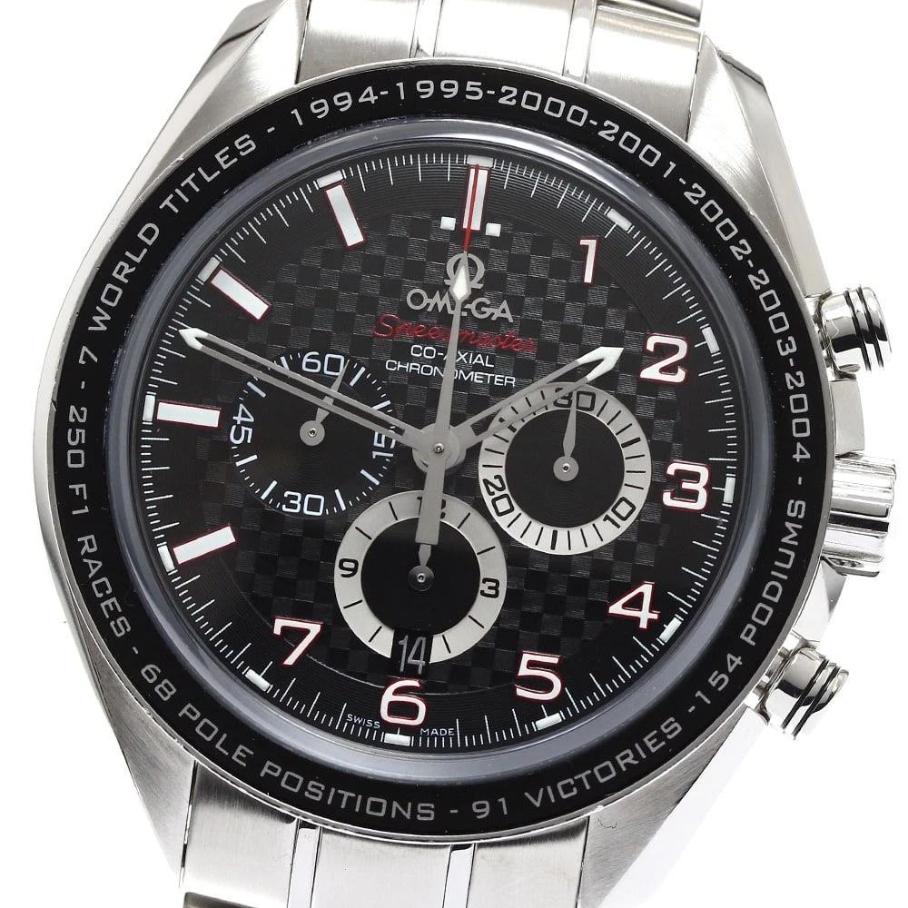 OMEGA SPEEDMASTER RACING SCHUMACHER AUTOMATIC WATCH: OMEGA Speedmaster Racing Schumacher Automatic Watch Brand: OMEGA Type/Style: Wristwatch Material: Band Material Stainless Steel, Case Material Stainless Steel Color: Band Color Silver, Case Color