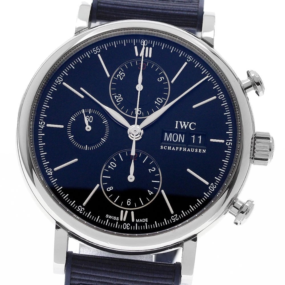 IWC SCHAFFHAUSEN PORTOFINO DAY-DATE CHRONOGRAPH AUTOMATIC WATCH: IWC SCHAFFHAUSEN Portofino Day-Date Chronograph Automatic Watch Brand: IWC SCHAFFHAUSEN Type/Style: Wristwatch Material: Band Material Nylon / Rubber, Case Material Stainless Steel Color: Band Color