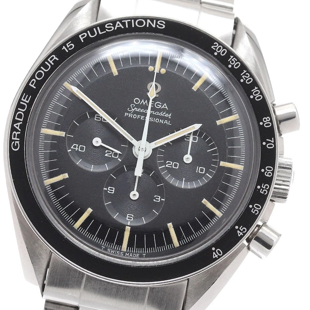 OMEGA SPEEDMASTER MODEL HAND WINDING WATCH: OMEGA Speedmaster Model Hand Winding Watch Brand: OMEGA Type/Style: Wristwatch Material: Band Material Stainless Steel, Case Material Stainless Steel Color: Band Color Silver, Case Color Silver, Dial