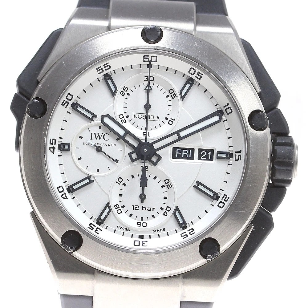 IWC SCHAFFHAUSEN DOUBLE CHRONOGRAPH AUTOMATIC WATCH: IWC SCHAFFHAUSEN Double chronograph Automatic Watch Brand: IWC SCHAFFHAUSEN Type/Style: Wristwatch Material: Band Material rubber, Case Material Titanium / rubber Color: Band Color black, Case Color