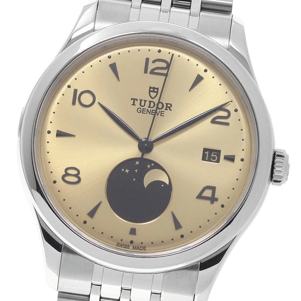 TUDOR LUNA MOON PHASE GOLD DIAL AUTOMATIC WATCH: TUDOR Luna Moon phase gold Dial Automatic Watch Brand: TUDOR Type/Style: Wristwatch Material: Band Material Stainless Steel, Case Material Stainless Steel Color: Band Color Silver, Case Color Silver,