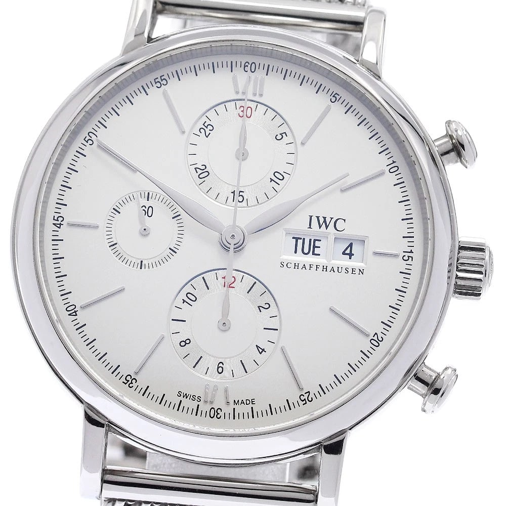IWC SCHAFFHAUSEN PORTOFINO CHRONOGRAPH DAY DATE AUTOMATIC WATCH: IWC SCHAFFHAUSEN Portofino Chronograph day date Automatic Watch Brand: IWC SCHAFFHAUSEN Type/Style: Wristwatch Material: Band Material Stainless Steel, Case Material Stainless Steel Color: Band Color