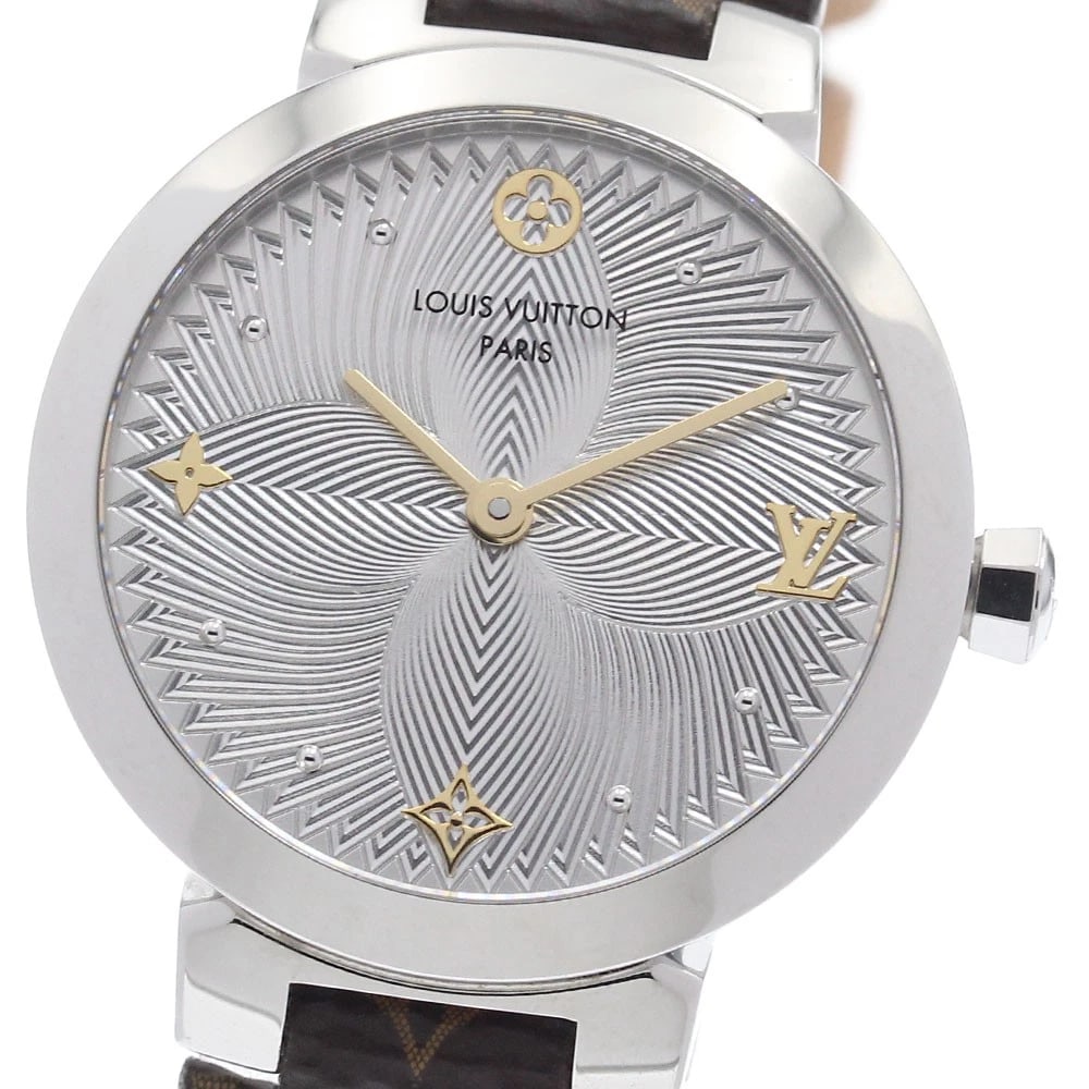 LOUIS VUITTON TAMBOUR SLIM SILVER DIAL QUARTZ WATCH: LOUIS VUITTON Tambour slim Silver Dial Quartz Watch Brand: LOUIS VUITTON Type/Style: Wristwatch Material: Band Material leather, Case Material Stainless Steel Color: Band Color Brown, Case Color
