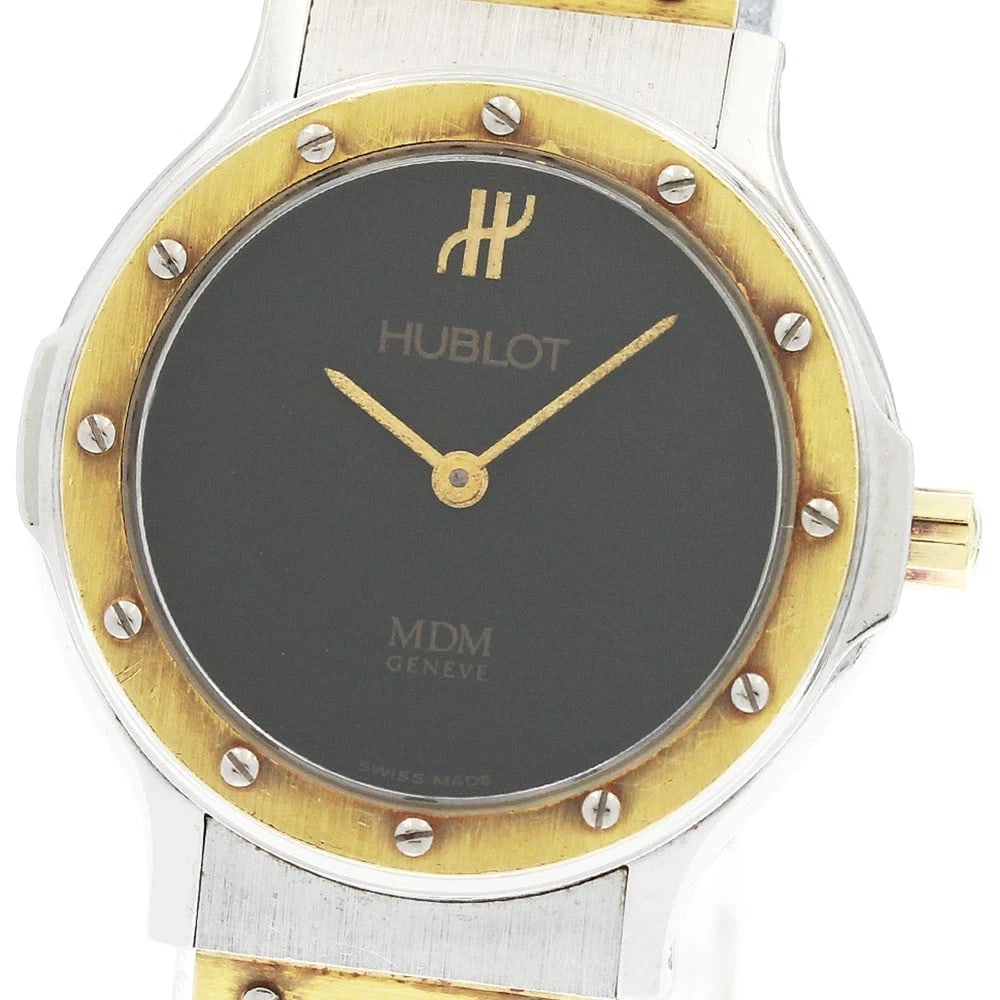 HUBLOT MDM CLASSIC YG BEZEL BLACK DIAL QUARTZ WATCH: HUBLOT MDM Classic YG bezel black Dial Quartz Watch Brand: HUBLOT Type/Style: Wristwatch Material: Band Material rubber, Case Material Stainless Steel/YG Color: Band Color black, Case Color Silver / G