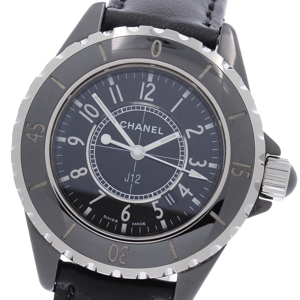 CHANEL J12 BLACK CERAMIC DATE BLACK DIAL QUARTZ WATCH: CHANEL J12 Black Ceramic Date black Dial Quartz Watch Brand: CHANEL Type/Style: Wristwatch Material: Band Material leather, Case Material Ceramic / Stainless Steel Color: Band Color black, Case Color 
