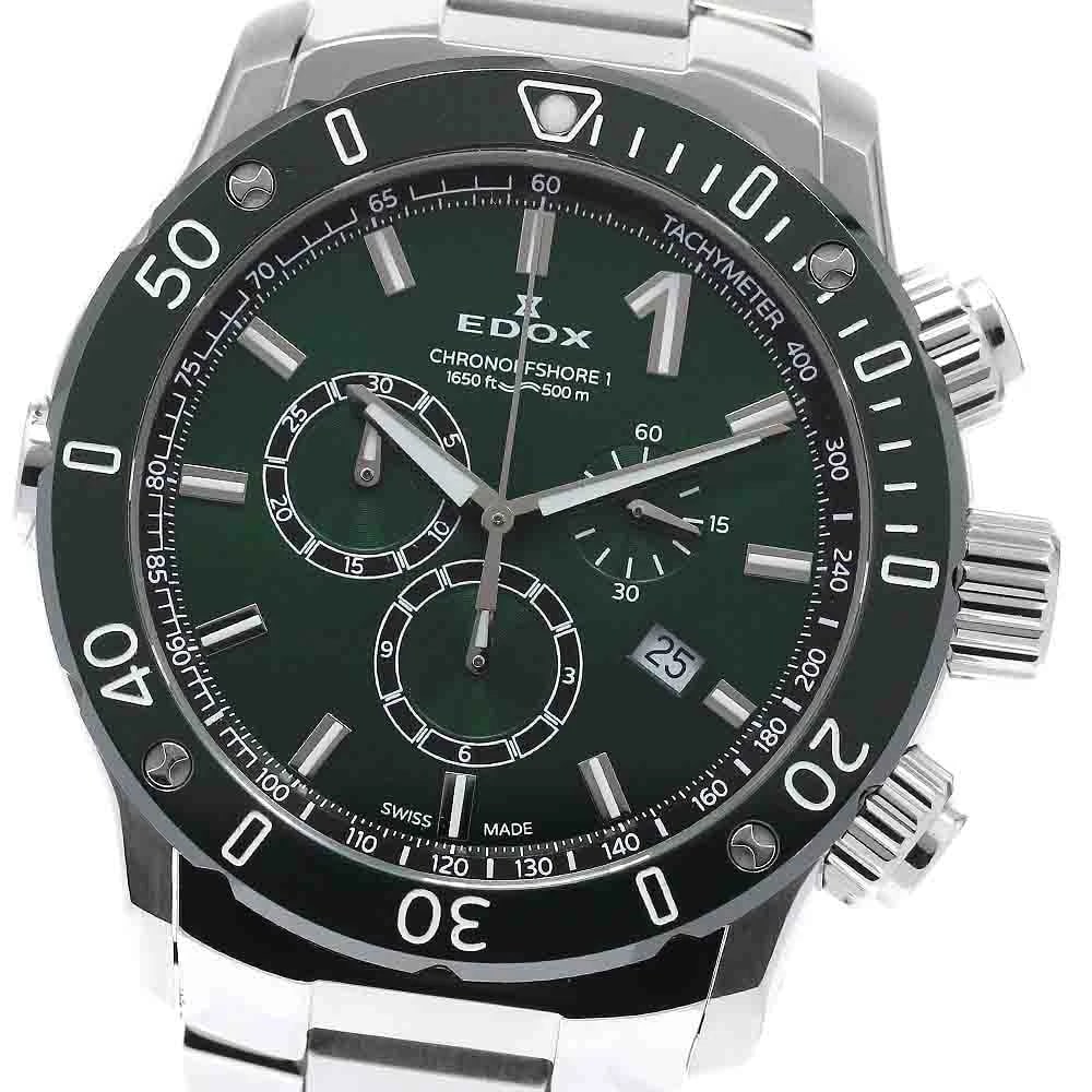 EDOX CHRONO SPECIAL EDITION QUARTZ WATCH: EDOX Chrono Special Edition Quartz Watch Brand: EDOX Type/Style: Wristwatch Material: Band Material Stainless Steel, Case Material Stainless Steel / ceramic Color: Band Color Silver, Case Color Green