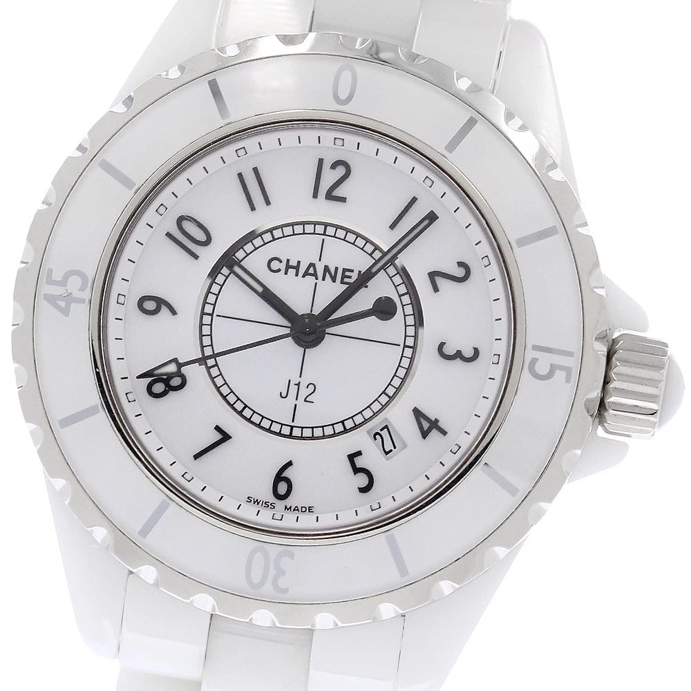 CHANEL J12 WHITE CERAMIC DATE WHITE DIAL QUARTZ WATCH: CHANEL J12 White ceramic date white Dial Quartz Watch Brand: CHANEL Type/Style: Wristwatch Material: Band Material Ceramic / Stainless Steel, Case Material Ceramic / Stainless Steel Color: Band Color