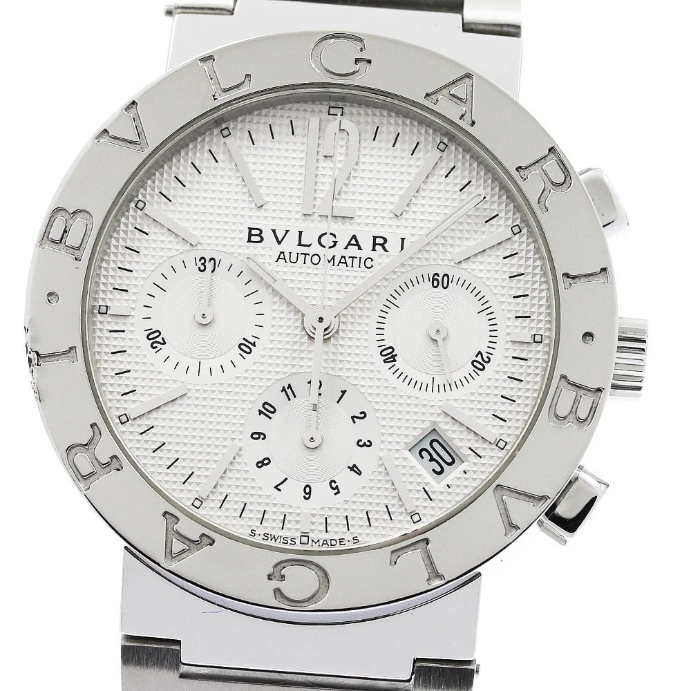 BVLGARI DATE CHRONOGRAPH AUTOMATIC WATCH: BVLGARI Date Chronograph Automatic Watch Brand: BVLGARI Type/Style: Wristwatch Material: Band Material Stainless Steel, Case Material Stainless Steel Color: Band Color Silver, Case Color Silver, Dial 