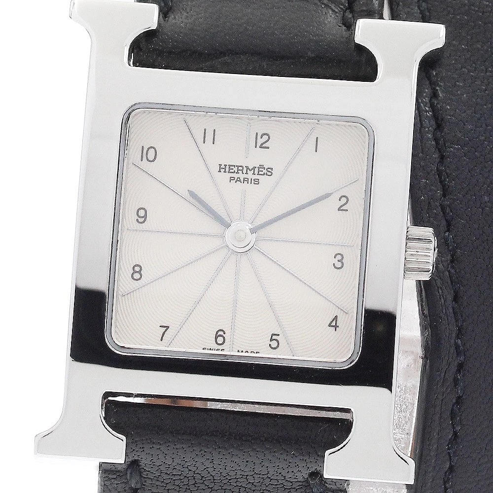 HERMES H WATCH DOUBLE TOUR BEIGE DIAL QUARTZ WATCH: HERMES H watch Double Tour Beige Dial Quartz Watch Brand: HERMES Type/Style: Wristwatch Material: Band Material leather, Case Material Stainless Steel Color: Band Color black, Case Color Silver, Dial
