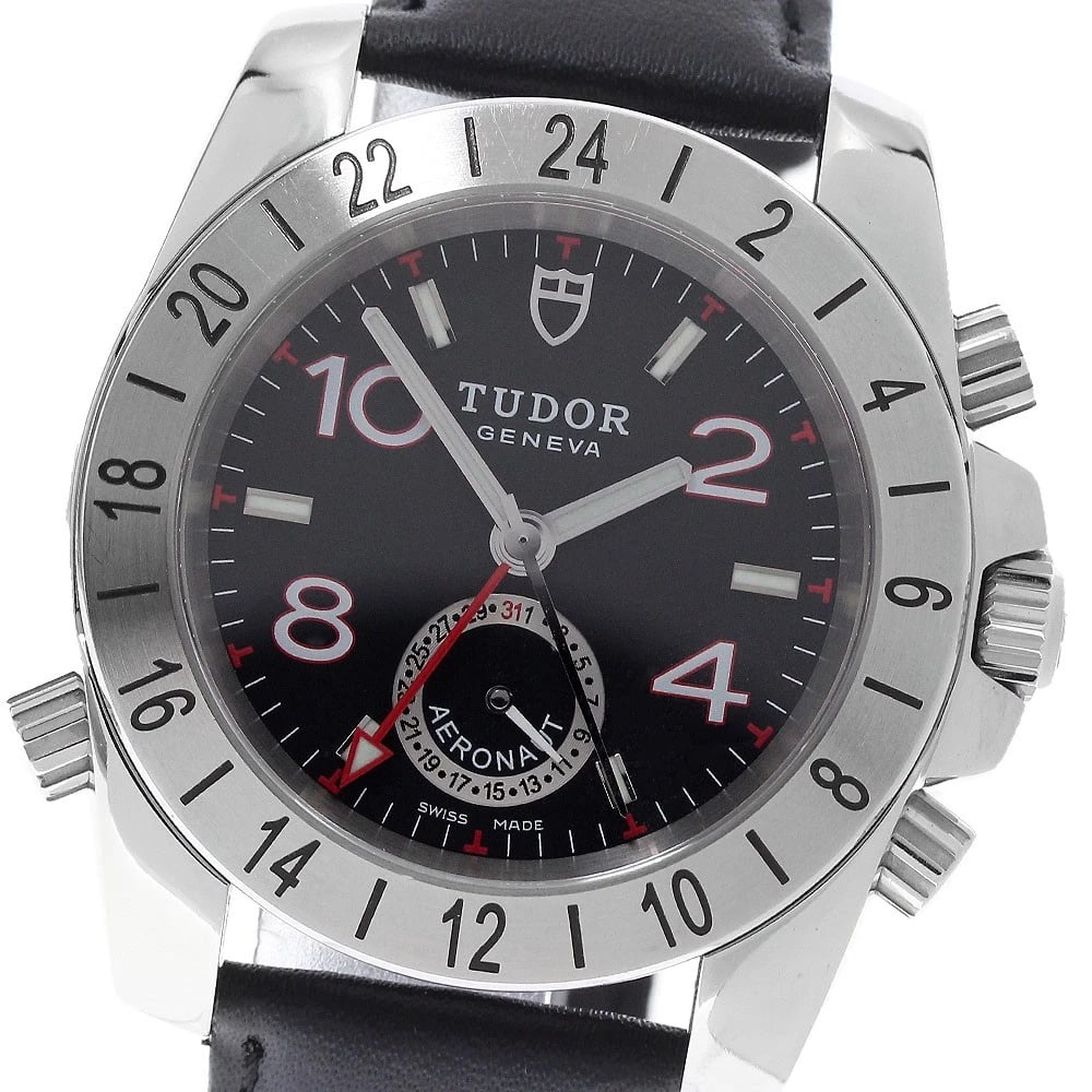 TUDOR AERONOTE DATE GMT BLACK DIAL AUTOMATIC WATCH: TUDOR Aeronote Date GMT black Dial Automatic Watch Brand: TUDOR Type/Style: Wristwatch Material: Band Material leather, Case Material Stainless Steel Color: Band Color black, Case Color Silver, Dial