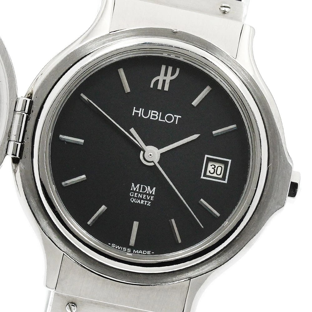 HUBLOT MDM CLASSIC HUNTER CASE DATE BLACK DIAL QUARTZ WATCH: HUBLOT MDM Classic Hunter Case Date black Dial Quartz Watch Brand: HUBLOT Type/Style: Wristwatch Material: Band Material rubber, Case Material Stainless Steel Color: Band Color black, Case Color Silve