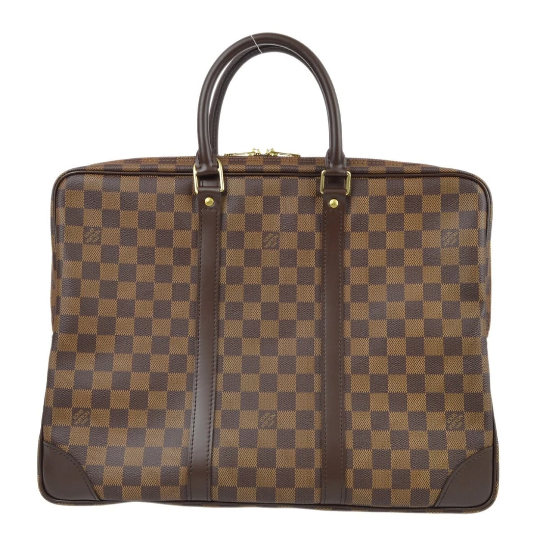 LOUIS VUITTON DAMIER PORTE DOCUMENTS VOYAGE HANDBAG: Louis Vuitton Damier Porte Documents Voyage Handbag Brand: Louis Vuitton Type/Style: Business Hand Bag Material: Damier Canvas, Leather Color: Ebene x Brown Size: W 15.7 x H 12.6 x D 2.4inch Acces