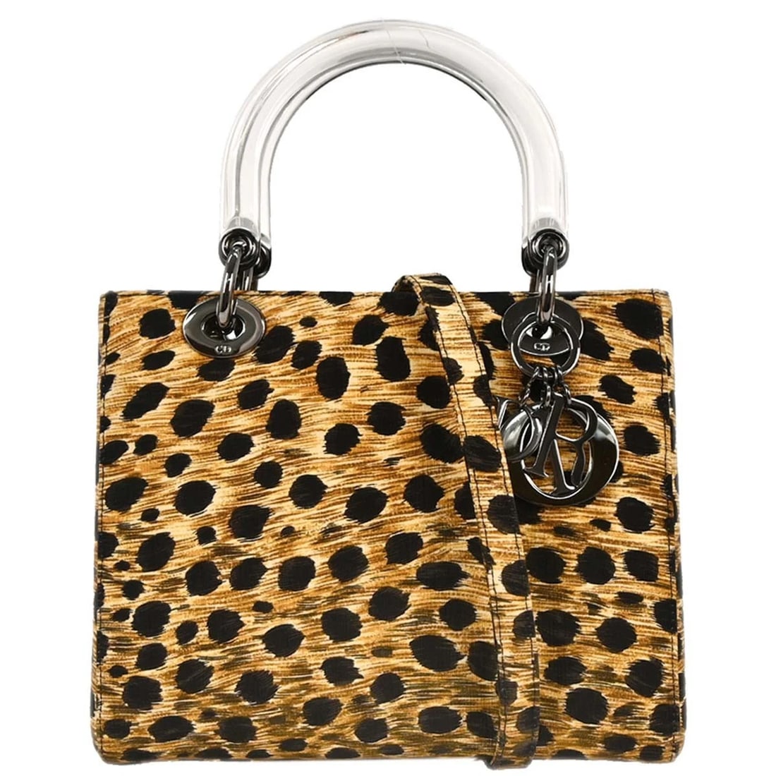 CHRISTIAN DIOR YELLOW CANVAS CHEETAH 2WAY HANDBAG (1 of 7)