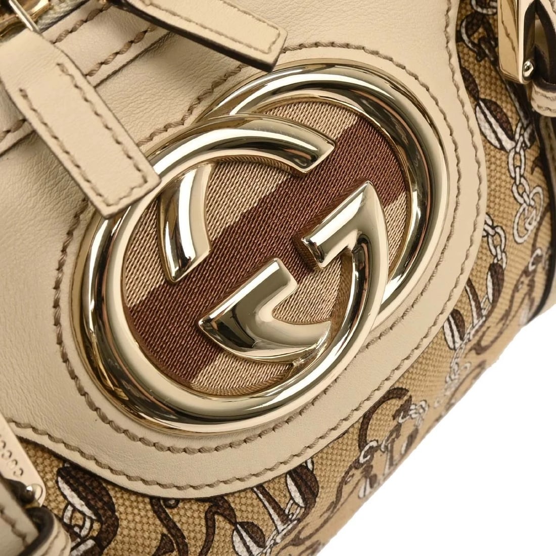GUCCI BEIGE CANVAS INTERLOCKING HANDBAG - 7