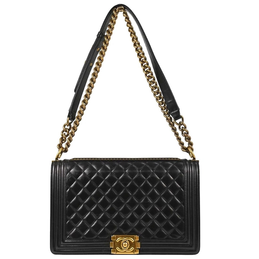 BOY CHANEL BLACK CALFSKIN MEDIUM SHOULDER BAG: Boy Chanel Black Calfskin Medium Shoulder Bag Brand: CHANEL Type/Style: Shoulder Bag Material: Calfskin Color: Black Size: W 10.6 x H 6.7 x D 2.8inch Accessories: None Accessories Notice: When