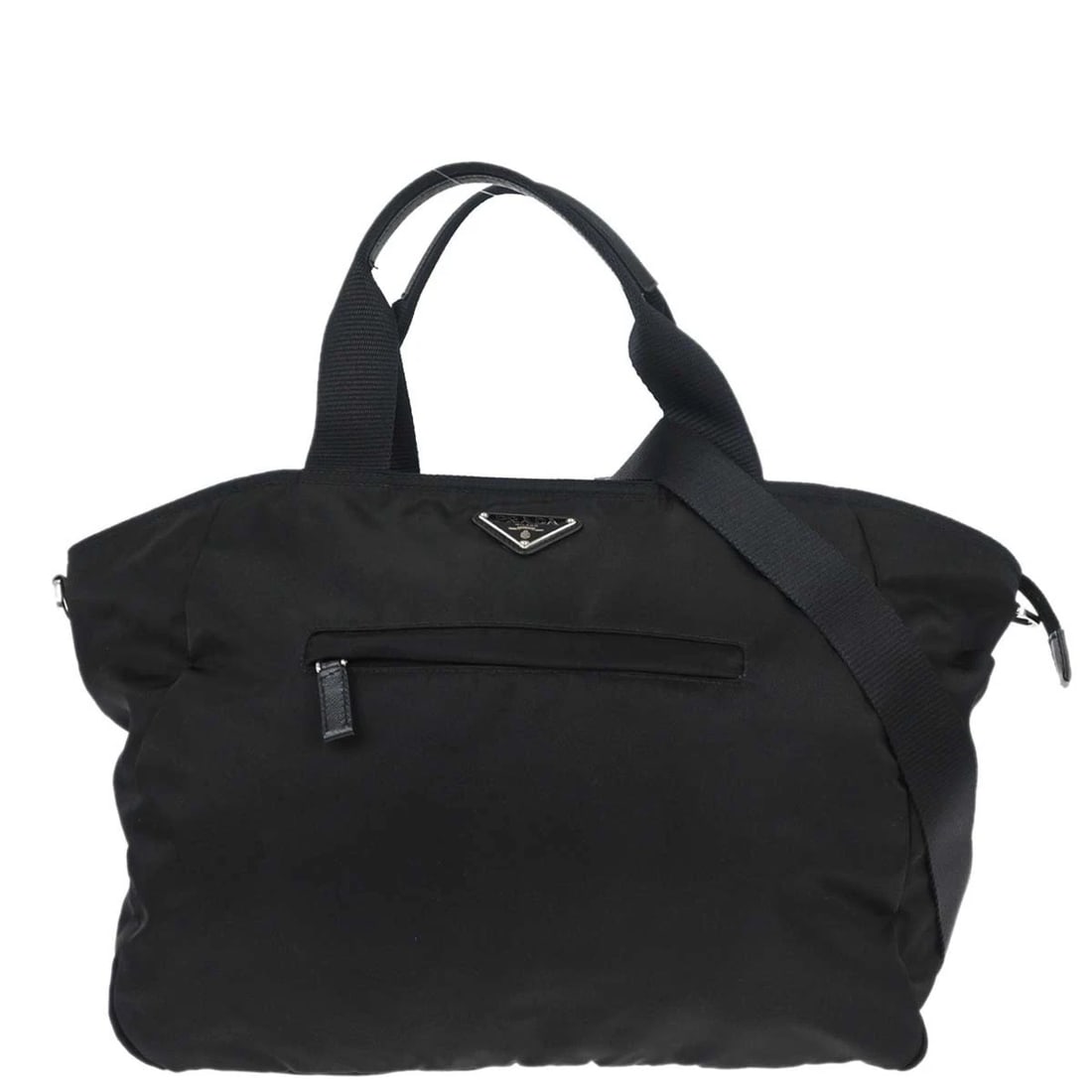 PRADA BLACK NYLON 2WAY TOTE HANDBAG: Prada Black Nylon 2way Tote Handbag Brand: PRADA Type/Style: Tote Material: Nylon, Leather Color: Black Size: W 14.2 x H 11.0 x D 7.5inch Accessories: None Accessories Notice: When purchas