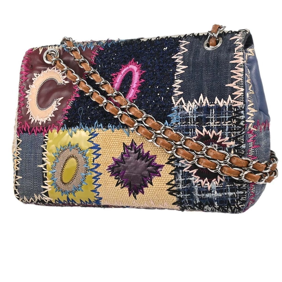 CHANEL BEIGE TWEED PATCHWORK JUMBO SHOULDER BAG - 2