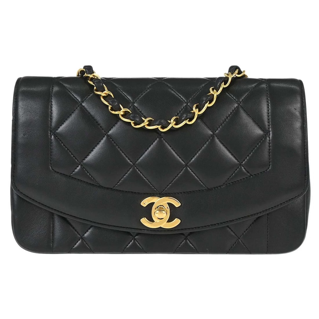 CHANEL BLACK LAMBSKIN SMALL DIANA SHOULDER BAG: Chanel Black Lambskin Small Diana Shoulder Bag Brand: CHANEL Type/Style: Shoulder Bag Material: Lambskin Leather Color: Black Size: W 8.7 x H 5.5 x D 2.8inch Accessories: None Accessories Notice: