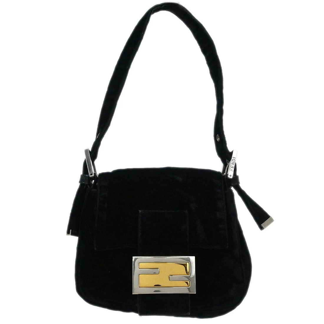 FENDI BLACK VELVET HANDBAG: Fendi Black Velvet Handbag Brand: Fendi Type/Style: Hand Bag Material: Velvet, Leather Color: Black Size: W 6.3 x H 5.9 x D 2.0inch Accessories: None Accessories Notice: When purchasing pr