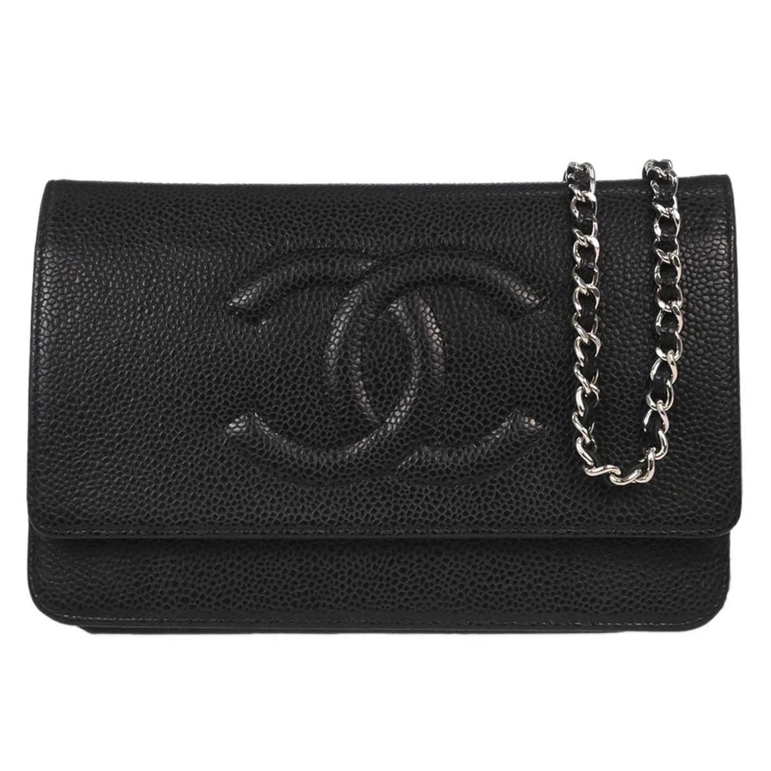CHANEL BLACK CALFSKIN TIMELESS WOC WALLET ON CHAIN SHOULDER BAG: Chanel Black Calfskin Timeless WOC Wallet on Chain Shoulder Bag Brand: CHANEL Type/Style: Wallet Material: Caviar Skin Leather Color: Black Size: W 7.5 x H 5.1 x D 1.6inch Accessories: None