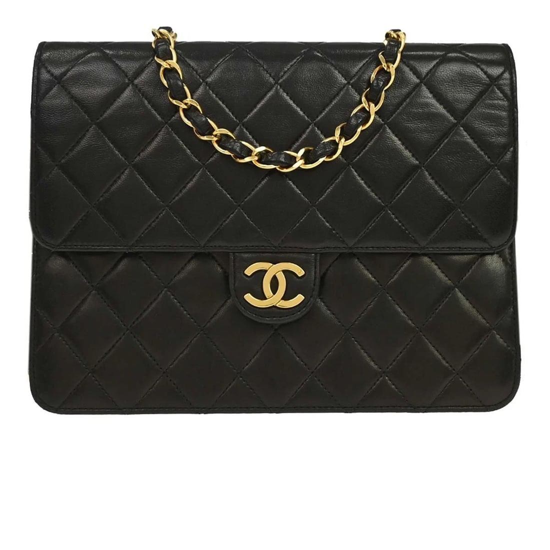 CHANEL BLACK LAMBSKIN PUSHLOCK SMALL HALF FLAP SHOULDER BAG: Chanel Black Lambskin Pushlock Small Half Flap Shoulder Bag Brand: CHANEL Type/Style: Shoulder Bag Material: Lambskin Color: Black Size: W 8.7 x H 6.3 x D 3.1inch Accessories: None Accesso