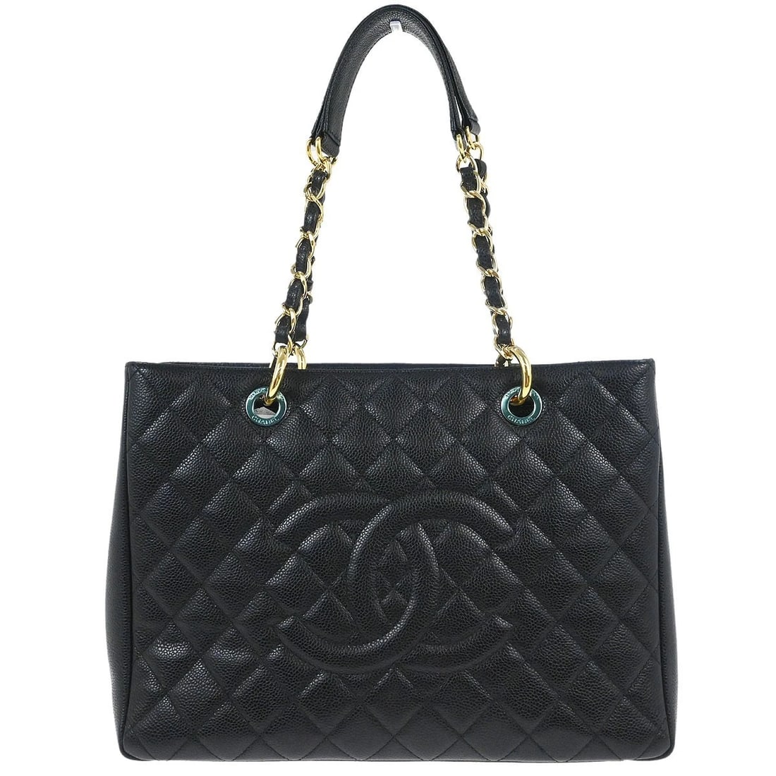 CHANEL BLACK CALFSKIN GRAND SHOPPING TOTE GST CHAIN HANDBAG: Chanel Black Calfskin Grand Shopping Tote GST Chain Handbag Brand: CHANEL Type/Style: Tote Material: Caviar skin leather Color: Black Size: W 13.4 x H 9.8 x D 5.1inch Accessories: None Acc