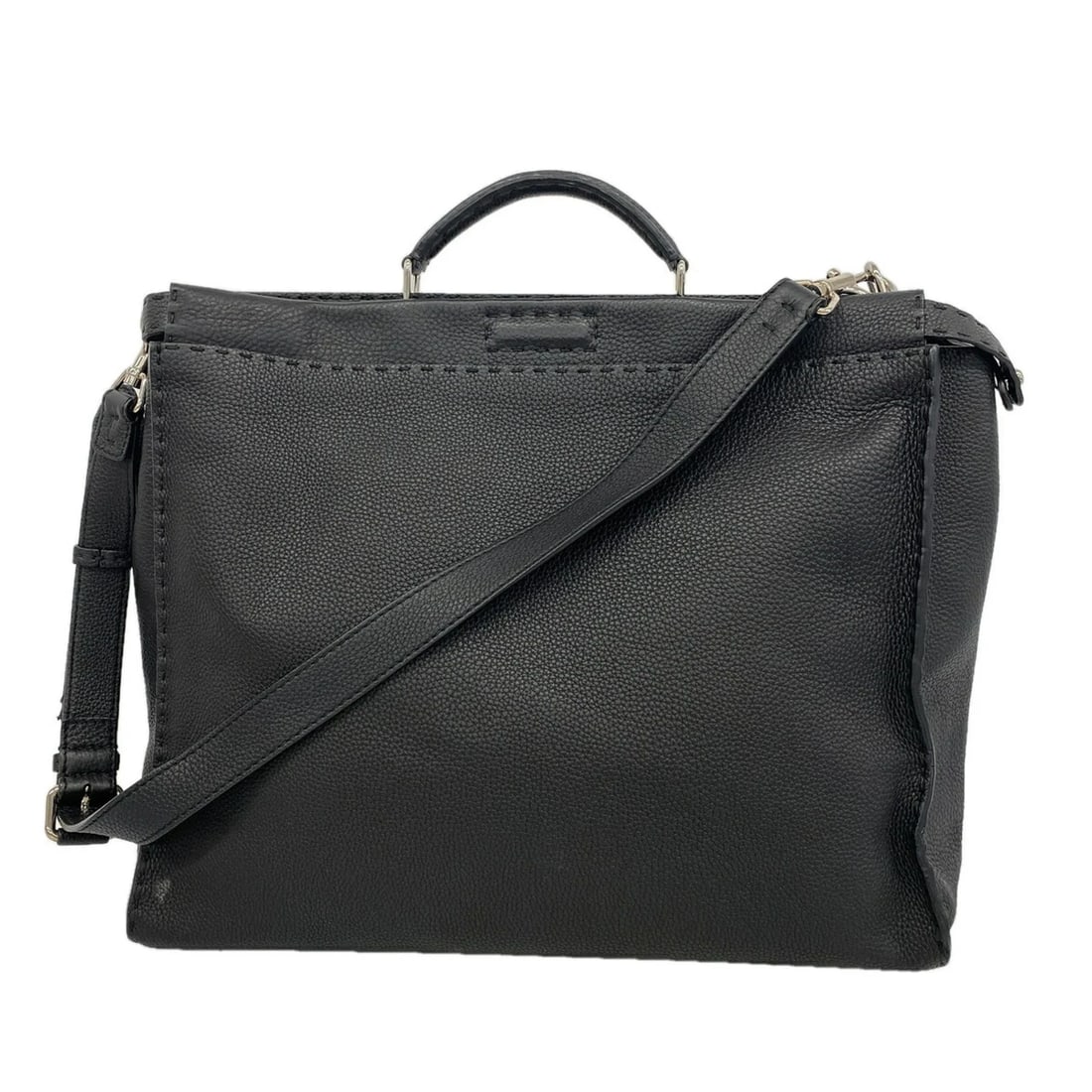 FENDI MONSTER SELLERIA PEEKABOO LEATHER HANDBAG: Fendi Monster Selleria Peekaboo Leather Handbag Brand: Fendi Type/Style: Handbag Material: Leather Color: Black Size: (HxWxD) 38cm x 43cm x 17cm / 14.96inch x 16.92inch x 6.69inch Accessories: None