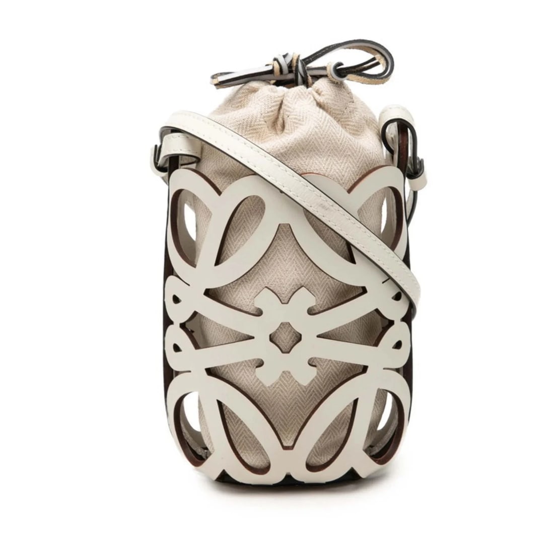 LOEWE ANAGRAM CUTOUT POCKET CROSSBODY SHOULDER BAG: Loewe Anagram Cutout Pocket Crossbody Shoulder Bag Brand: Loewe Type/Style: Shoulder bag Material: Leather , Canvas Color: White Size: (HxWxD) 18cm x 10cm x 8.5cm / 7.08inch x 3.93inch x 3.34inch