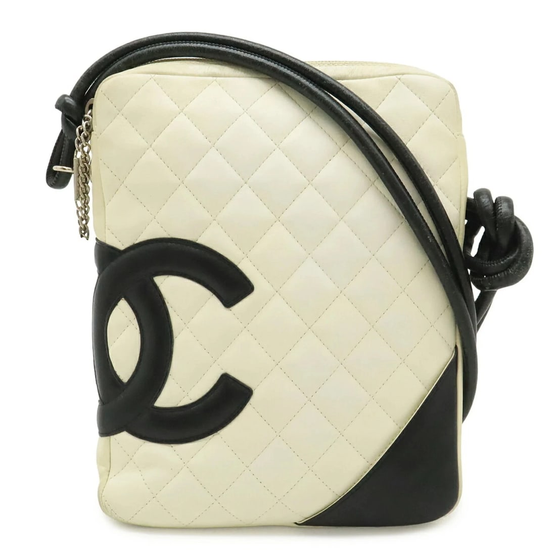 CHANEL CAMBON LINE COCO MARK MEDIUM POCHETTE SHOULDER BAG: CHANEL Cambon Line Coco Mark Medium Pochette Shoulder Bag Brand: Chanel Type/Style: Shoulder bag Material: Leather Color: Black, White Size: (HxWxD) 24.5cm x 19cm x 3.5cm / 9.64inch x 7.48inch x