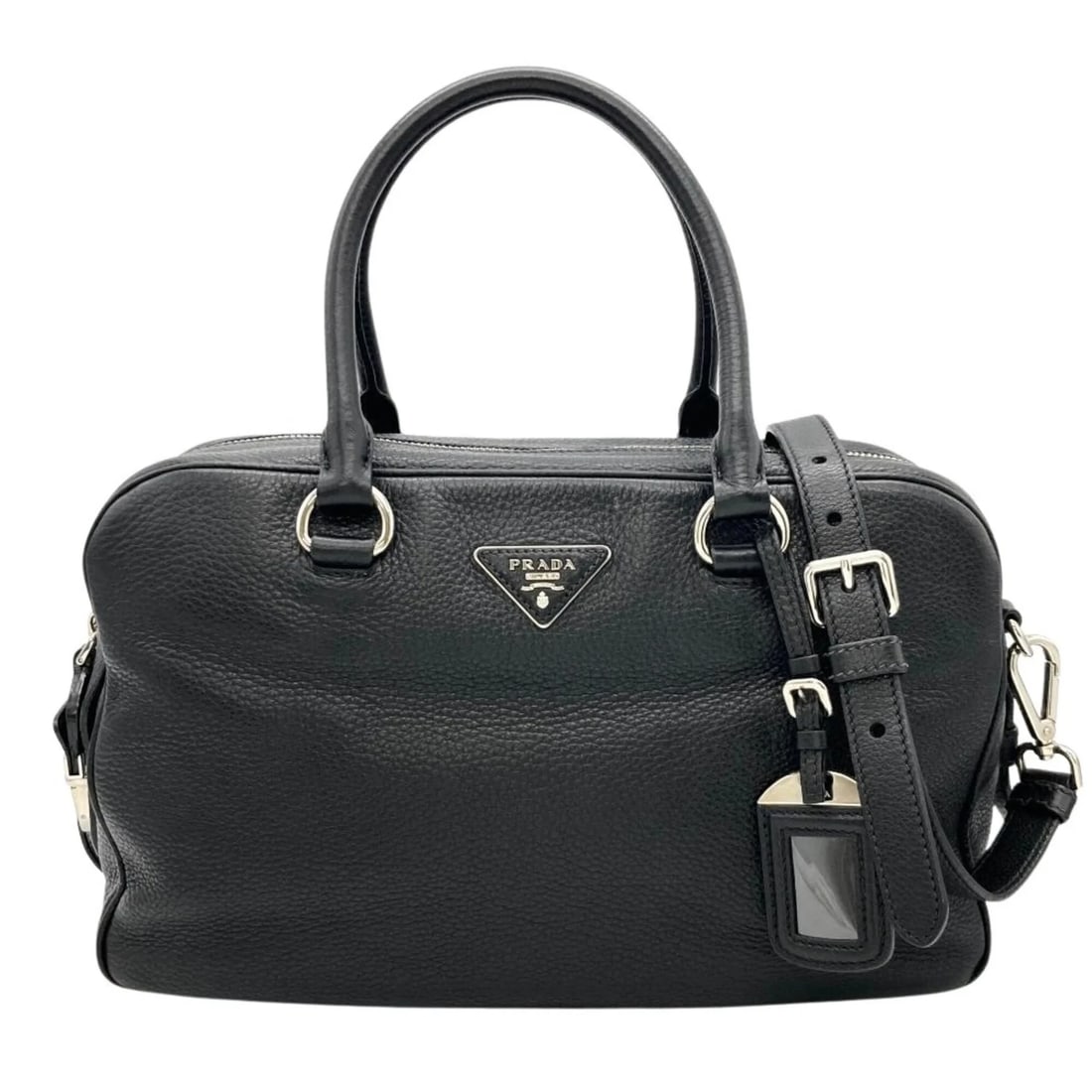 PRADA LOGO HANDBAG 2-WAY LEATHER BLACK MINI BOSTON BAG: Prada Logo Handbag 2-Way Leather Black Mini Boston Bag Brand: Prada Type/Style: Handbag, Shoulder bag Material: Leather Color: Black Size: (HxWxD) 20cm x 33cm x 10cm / 7.87inch x 12.99inch x 3.93inch 