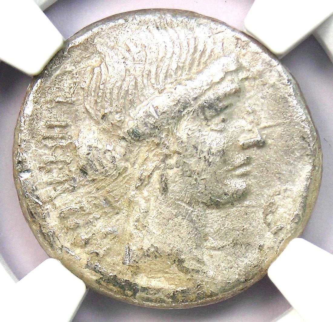 BRUTUS AR DENARIUS SILVER ROMAN COIN: Brutus AR Denarius Silver Roman Coin Year: 54 BC Denomination: Denarius Composition: Silver Country of Origin: Italy Accessories: None Accessories Notice: When purchasing pre-owned goods,