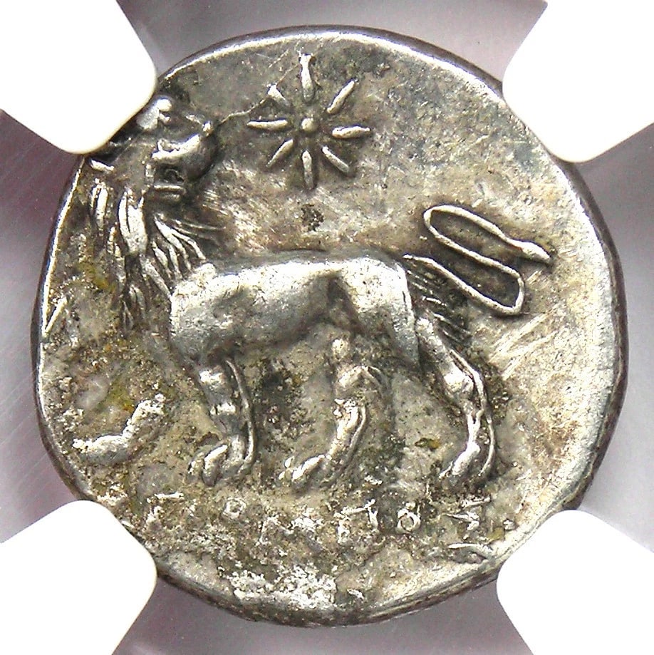 GREEK IONIA MILETUS SILVER AR DRACHM LION COIN: Greek Ionia Miletus Silver AR Drachm Lion Coin Year: 360 BC Denomination: Drachm Composition: Silver Country of Origin: Greece Accessories: None Accessories Notice: When purchasing pre-own
