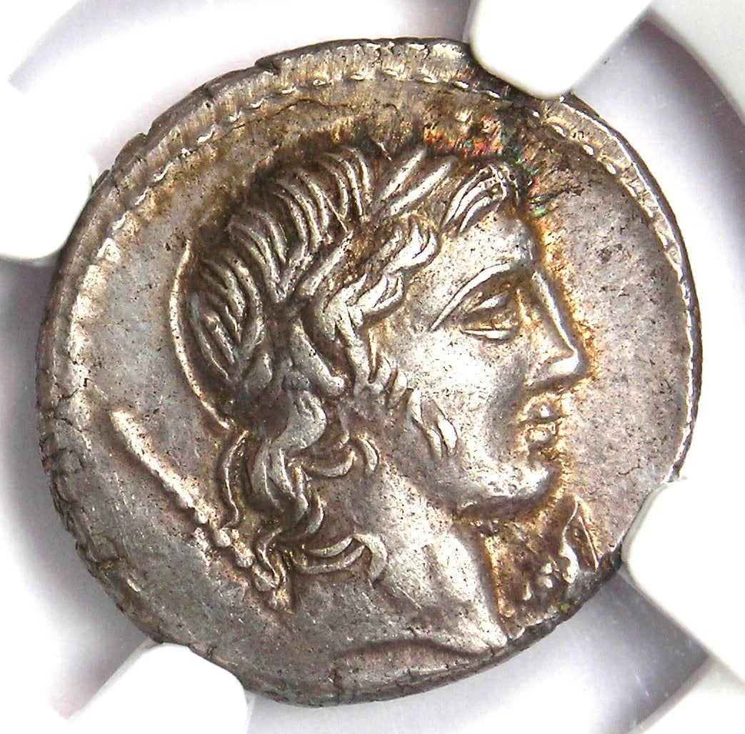 PUB. CREPUSIUS ROMAN APOLLO SILVER AR DENARIUS COIN (1 of 2)