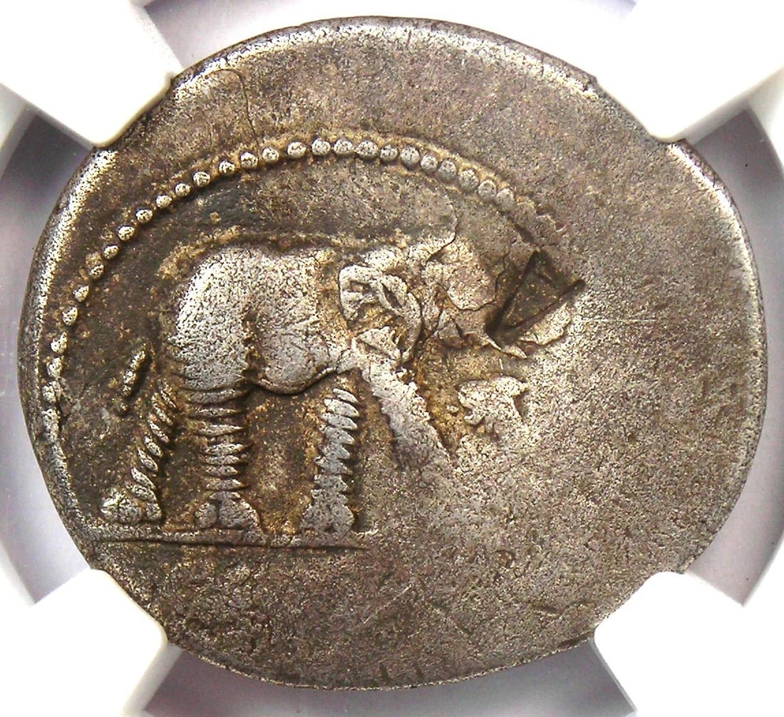 JULIUS CAESAR AR DENARIUS SILVER ELEPHANT ROMAN COIN (1 of 2)