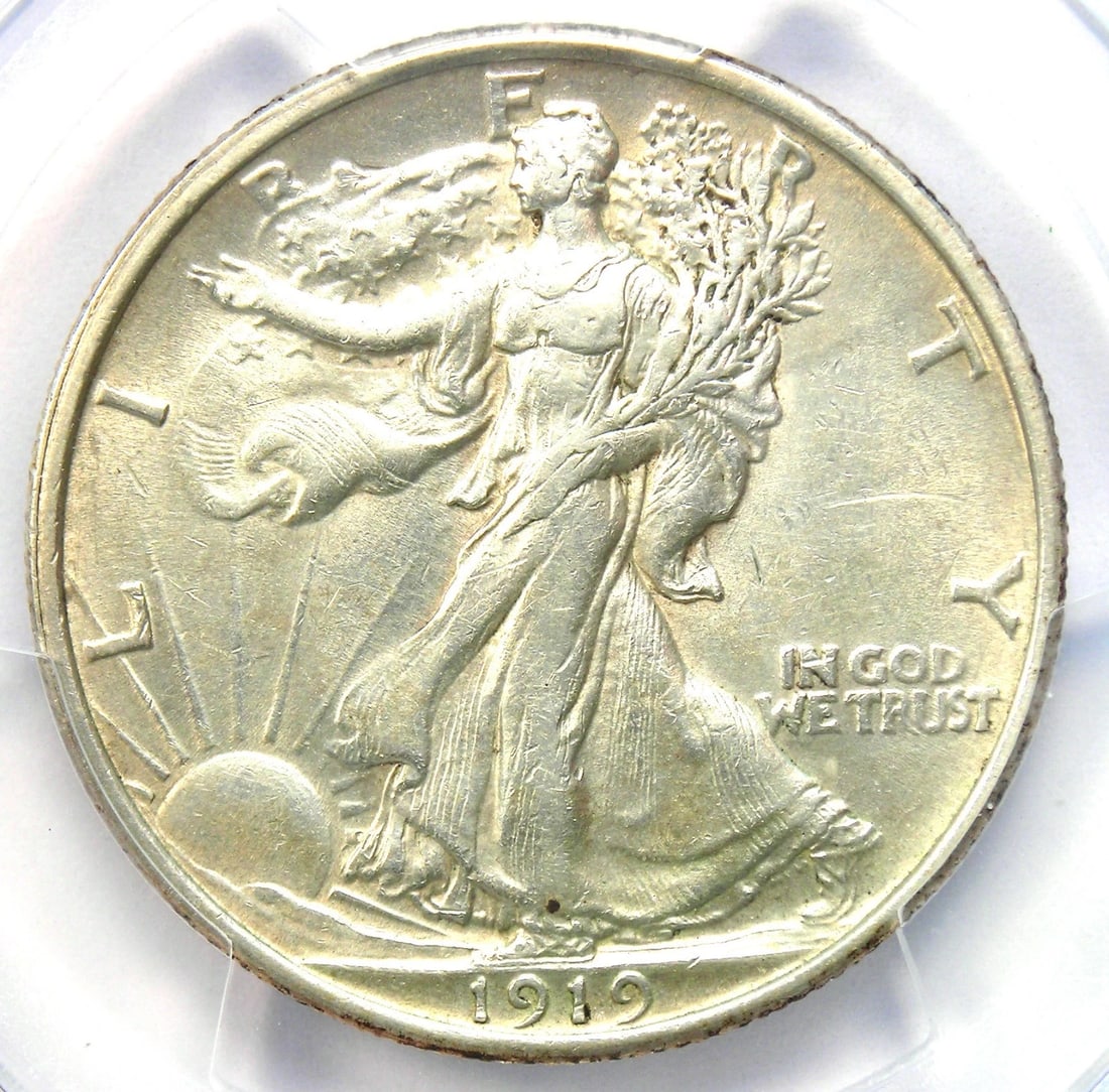 1919 WALKING LIBERTY HALF DOLLAR 50C.: 1919 Walking Liberty Half Dollar 50C. Year: 1919 Denomination: 50C Composition: Silver Country of Origin: United States Accessories: None Accessories Notice: When purchasing pre-owned good