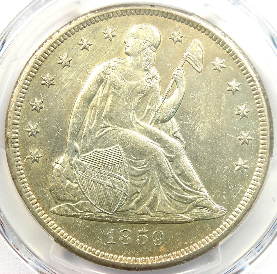1859-O SEATED LIBERTY SILVER DOLLAR $1: 1859-O Seated Liberty Silver Dollar $1 Year: 1859 Denomination: $1 Composition: Silver Country of Origin: United States Accessories: None Accessories Notice: When purchasing pre-owned good