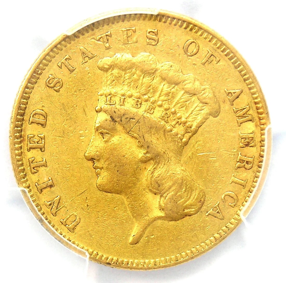 1855 THREE DOLLAR INDIAN GOLD COIN $3: 1855 Three Dollar Indian Gold Coin $3 Year: 1855 Denomination: $3 Composition: Gold Country of Origin: United States Accessories: None Accessories Notice: When purchasing pre-owned goods,