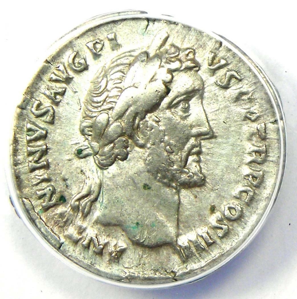 ANTONINUS PIUS AR DENARIUS SILVER COIN: Antoninus Pius AR Denarius Silver Coin Year: 141 AD Denomination: Denarius Composition: Silver Country of Origin: Italy Accessories: None Accessories Notice: When purchasing pre-owned good