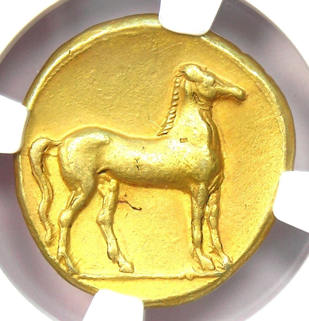 ZEUGITANA CARTHAGE ELECTRUM EL STATER TANIT HORSE COIN (1 of 2)