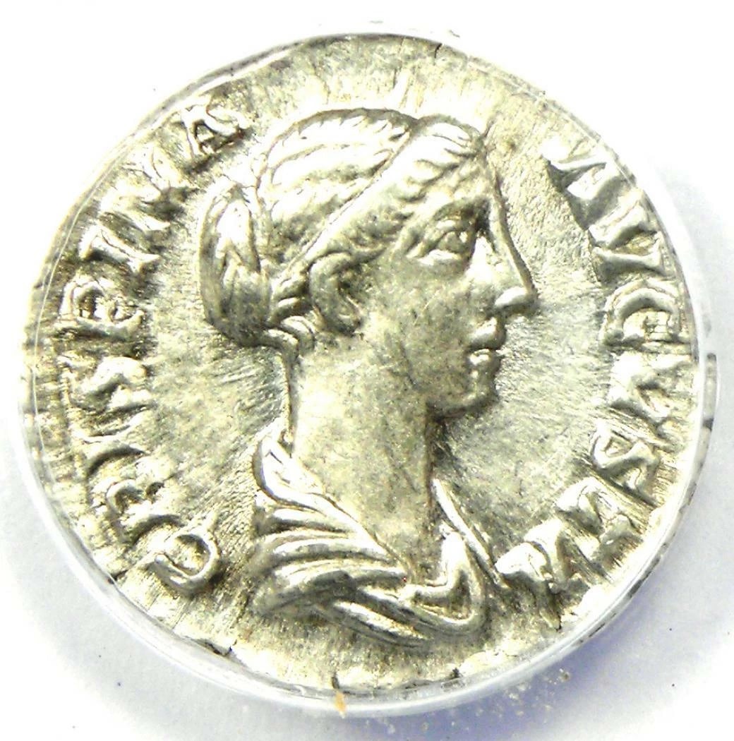 ROMAN CRISPINA AR DENARIUS COIN: Roman Crispina AR Denarius Coin Year: 182 AD Denomination: Denarius Composition: Silver Country of Origin: Italy Accessories: None Accessories Notice: When purchasing pre-owned goods, please refer to