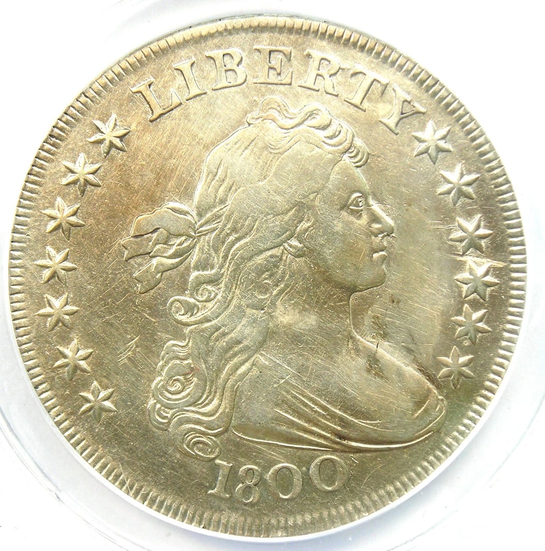 1800 DRAPED BUST SILVER DOLLAR $1 COIN: 1800 Draped Bust Silver Dollar $1 Coin Year: 1800 Denomination: $1 Composition: Silver Country of Origin: United States Accessories: None Accessories Notice: When purchasing pre-owned goods, please