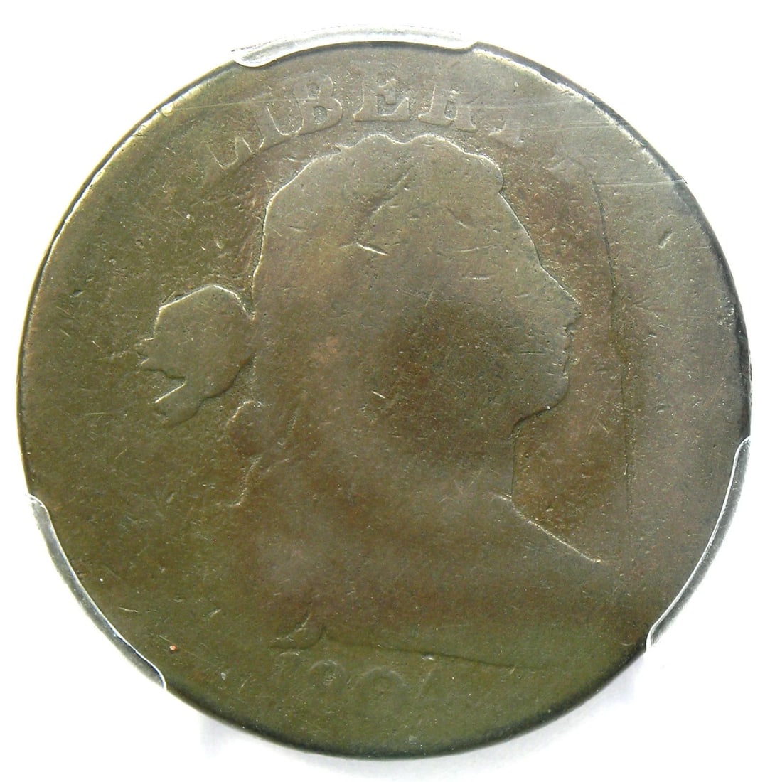 1804 DRAPED BUST LARGE CENT 1C COIN: 1804 Draped Bust Large Cent 1C Coin Year: 1804 Denomination: Large Cent Composition: Copper Country of Origin: United States Accessories: None Accessories Notice: When purchasing pre-owned goods,