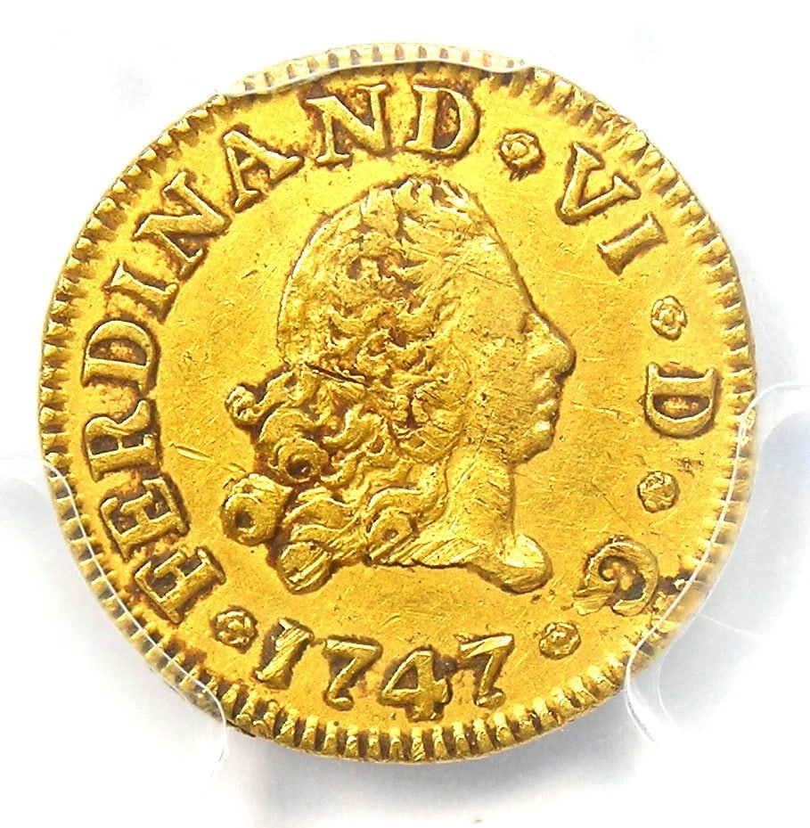 1747 SPAIN GOLD FERDINAND VI HALF ESCUDO GOLD: 1747 Spain Gold Ferdinand VI Half Escudo Gold Year: 1747 Denomination: 1/2 Escudo Composition: Gold Country of Origin: Spain Accessories: None Accessories Notice: When purchasing pre-owned goods,