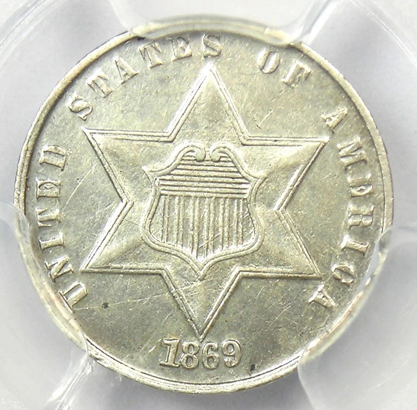1869/8 THREE CENT SILVER COIN 3CS (1 of 2)