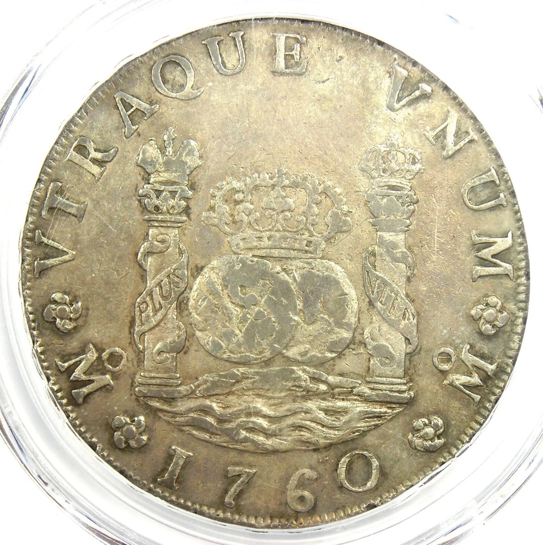 1760 MEXICO PILLAR DOLLAR 8 ES SILVER COIN: 1760 Mexico Pillar Dollar 8 es Silver Coin Year: 1760 Denomination: 8 es Composition: Silver Country of Origin: Mexico Accessories: None Accessories Notice: When purchasing pre-owned goods