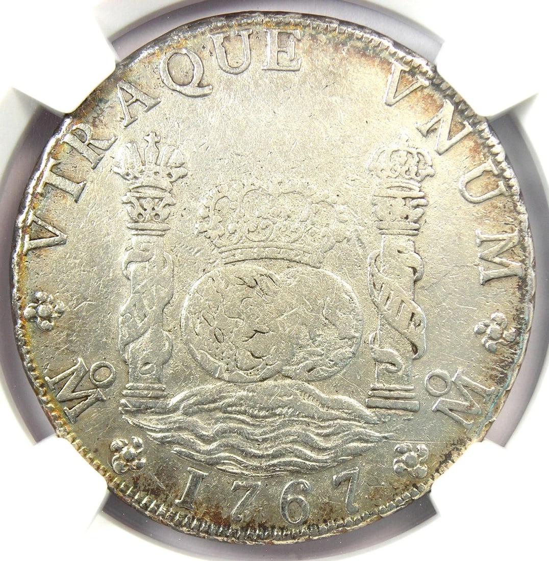 1767 MEXICO PILLAR DOLLAR 8 ES SILVER COIN: 1767 Mexico Pillar Dollar 8 es Silver Coin Year: 1767 Denomination: 8 es Composition: Silver Country of Origin: Mexico Accessories: None Accessories Notice: When purchasing pre-owned goods