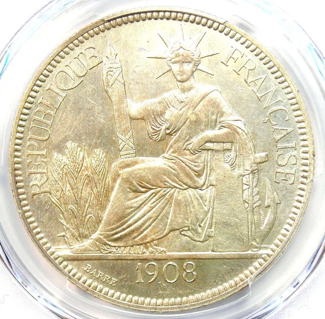 1908-A FRENCH INDO CHINA PIASTRE COIN: 1908-A French Indo China Piastre Coin Year: 1908 Denomination: Piastre Composition: Silver Country of Origin: China Accessories: None Accessories Notice: When purchasing pre-owned goods, p