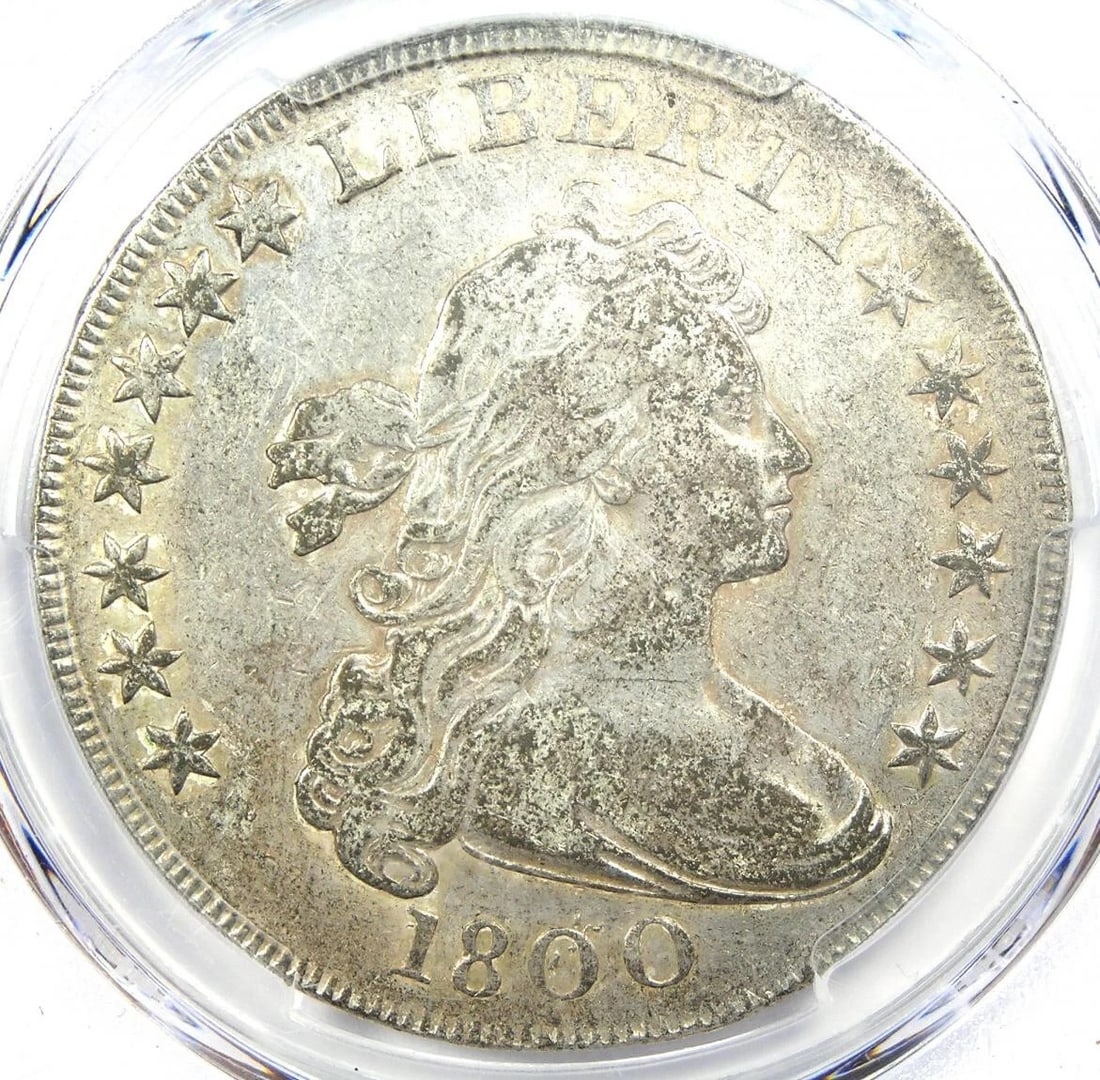 1800 DRAPED BUST SILVER DOLLAR $1 COIN DOTTED DATE: 1800 Draped Bust Silver Dollar $1 Coin Dotted Date Year: 1800 Denomination: $1 Composition: Silver Country of Origin: United States Accessories: None Accessories Notice: When purchasing pr