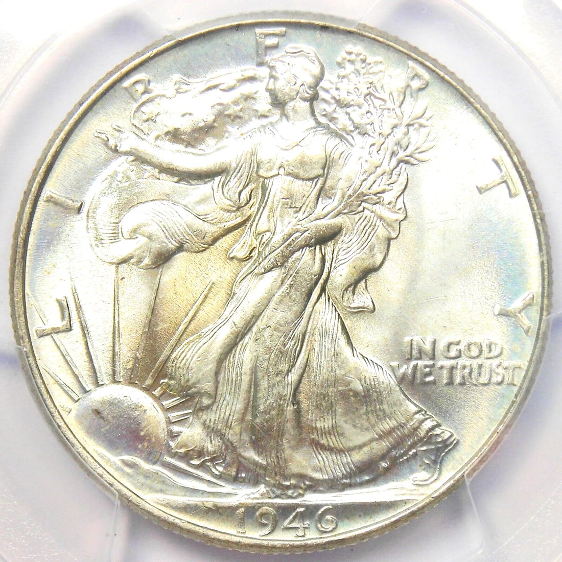 1946 WALKING LIBERTY HALF DOLLAR 50C: 1946 Walking Liberty Half Dollar 50C Year: 1946 Denomination: 50C Composition: Silver Country of Origin: United States Accessories: None Accessories Notice: When purchasing pre-owned goods