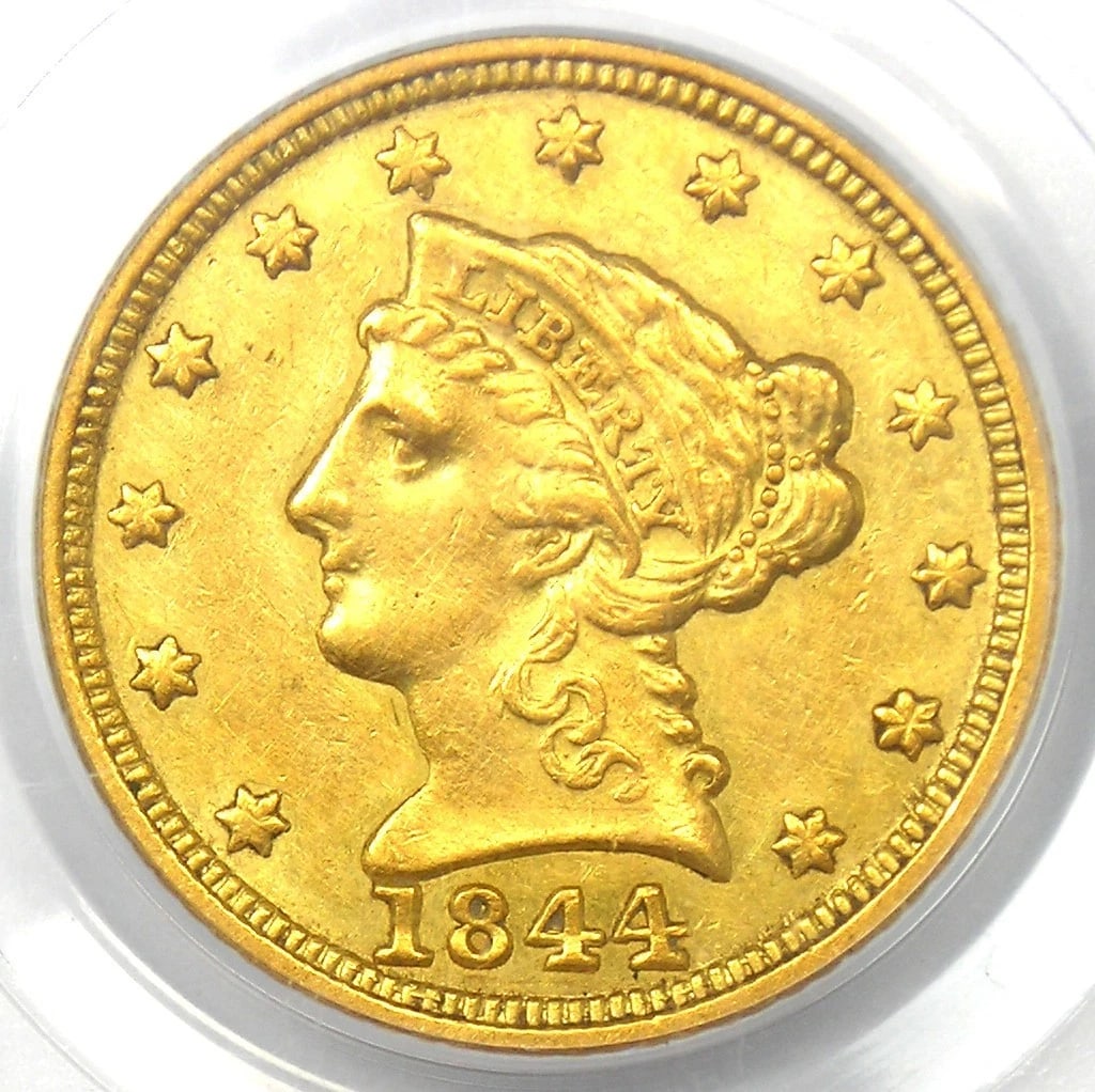 1844-C LIBERTY GOLD QUARTER EAGLE $2.50 CHARLOTTE: 1844-C Liberty Gold Quarter Eagle $2.50 Charlotte Year: 1844 Denomination: $2.50 Composition: Gold Country of Origin: United States Accessories: None Accessories Notice: When purchasing pr